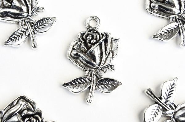 Rose Charms Antique Silver Tone Flower 25mm - 8 pieces (480) – Paper Dog  Supply Co
